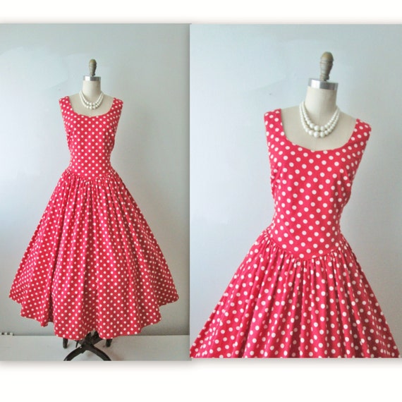 Vintage Polka Dot Dress // 80's does 50's Red White