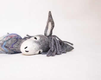 Felt Donkey - Henry. Felted toy. Art Marionette Stuffed toy Felt Animal Waldorf doll soft plush toys. Handmade Puppet, Felted Animals. grey