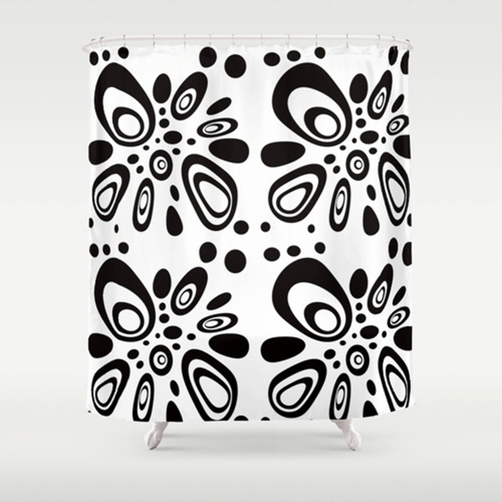 Retro Black & White Shower Curtain Mid Century Modern Shower