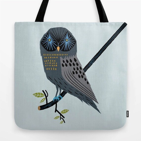 The Perching Owl - illustrated Tote Bag ( 18" x 18") - iOTA iLLUSTRATiON