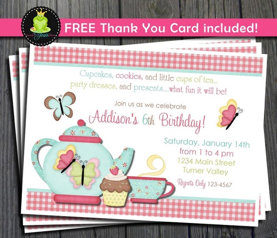 Tea Party Invitation - FREE Thank You Card included Il_570xn