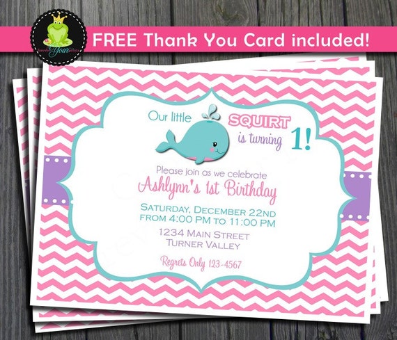 Whale Birthday Invitation - FREE Thank You Card included Il_570xn