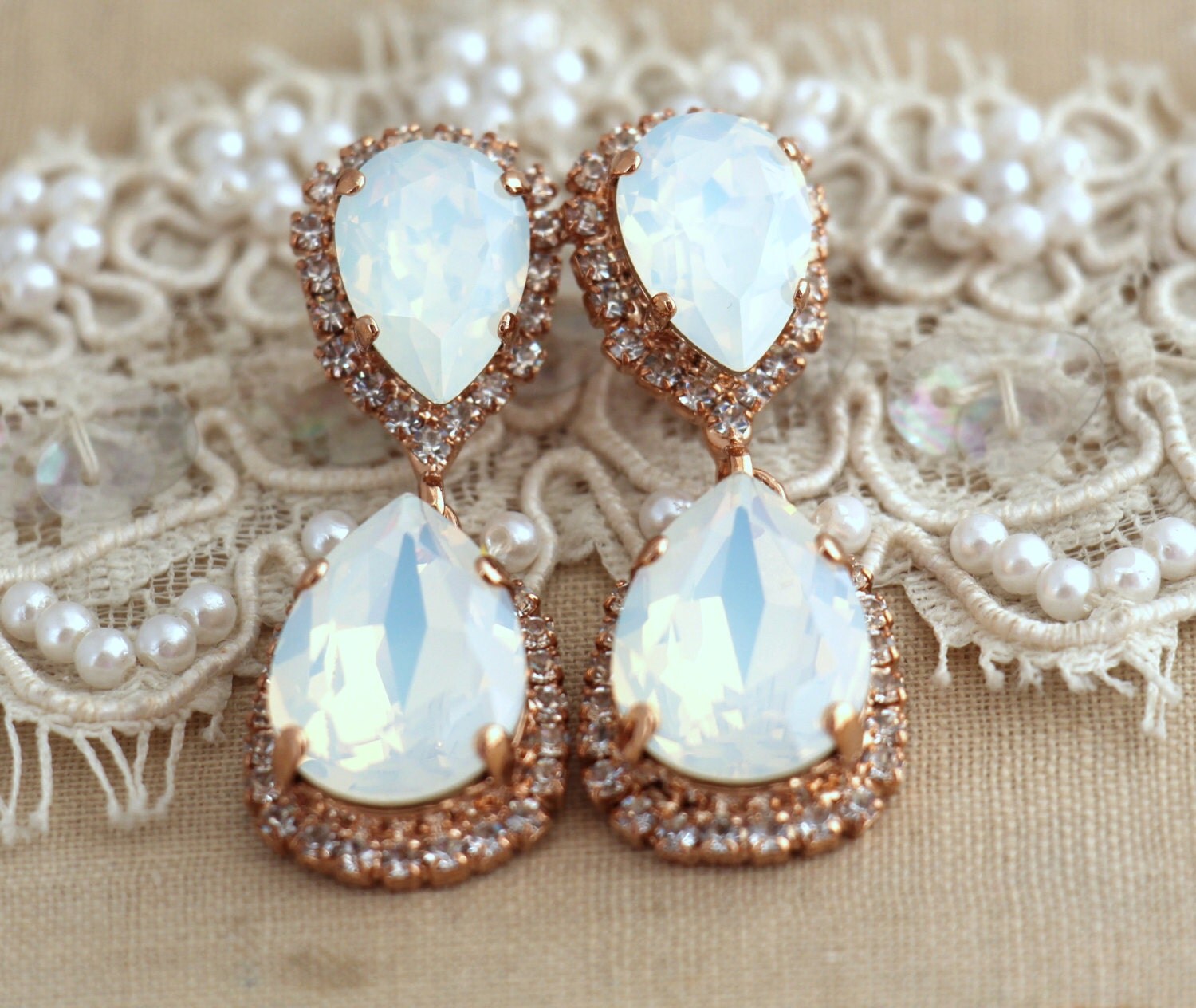 White Opal Chandelier earrings Bridal Opal earnings Bridal