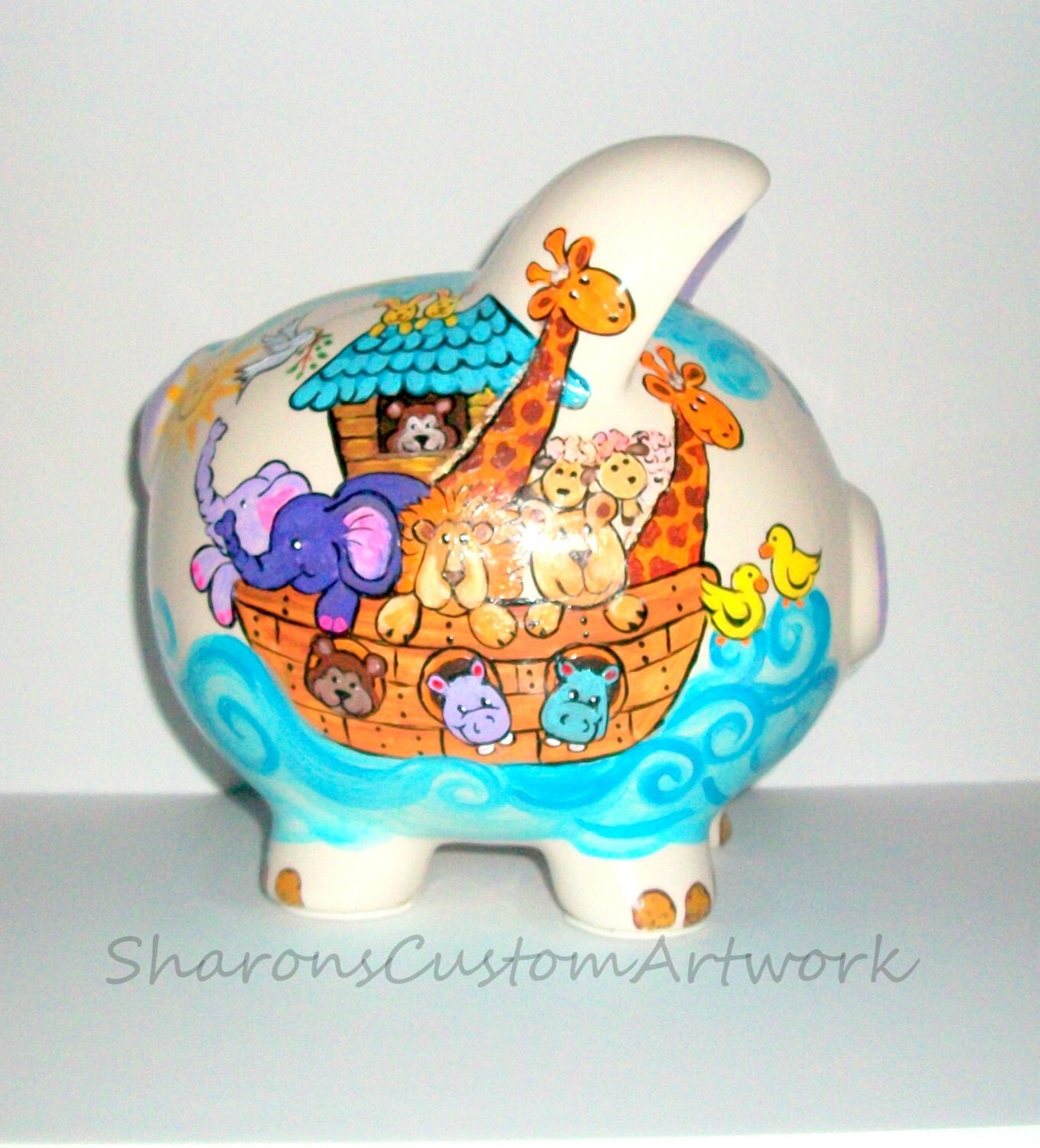Jumbo Piggy Bank Noah's Ark Animals Boat by SharonsCustomArtwork