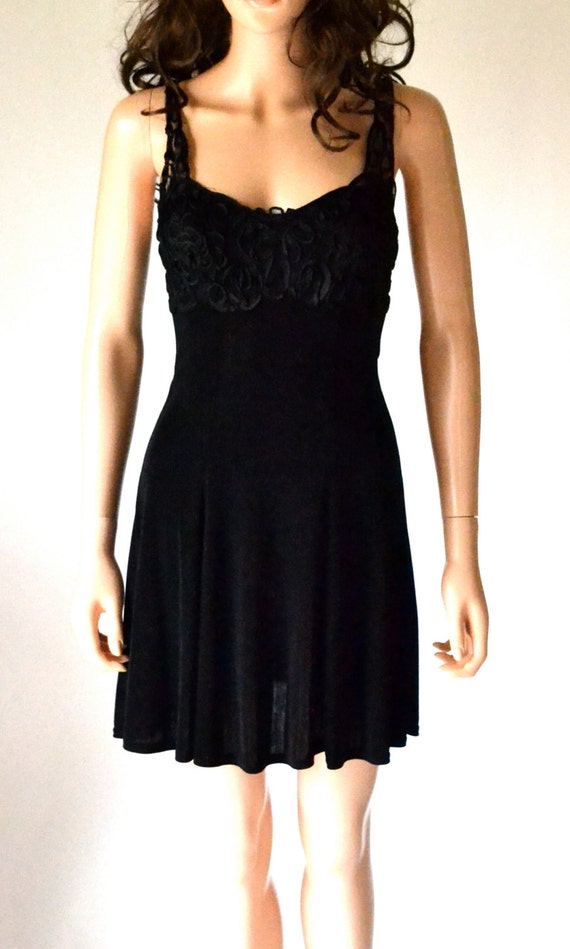 90s Vintage Black Prom Dress// 90s Black Party Tank Dress Size