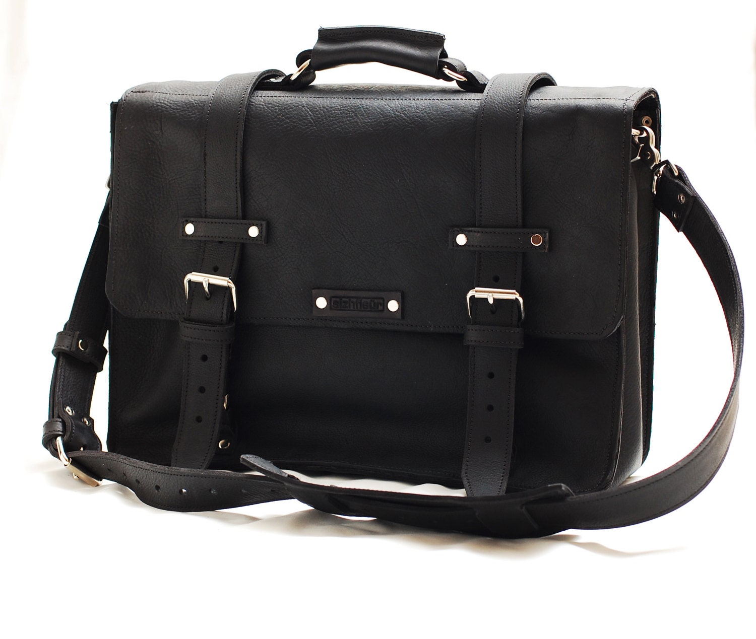 17 Leather Laptop Bag New: Custom Black Cowhide Leather