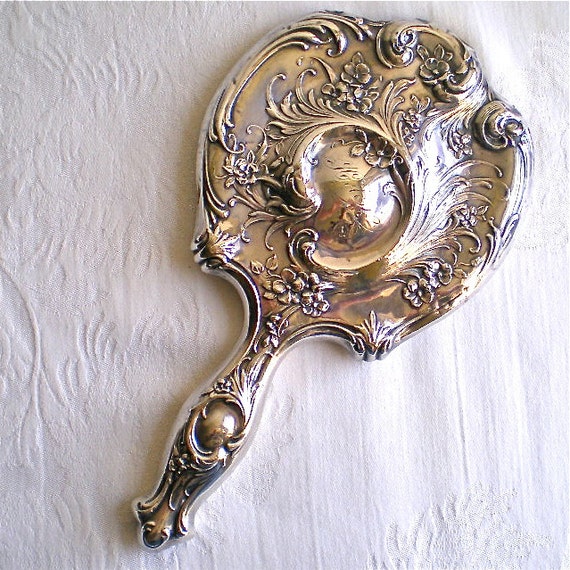 Art Nouveau Antique Mirror Sterling Silver Hand Mirror