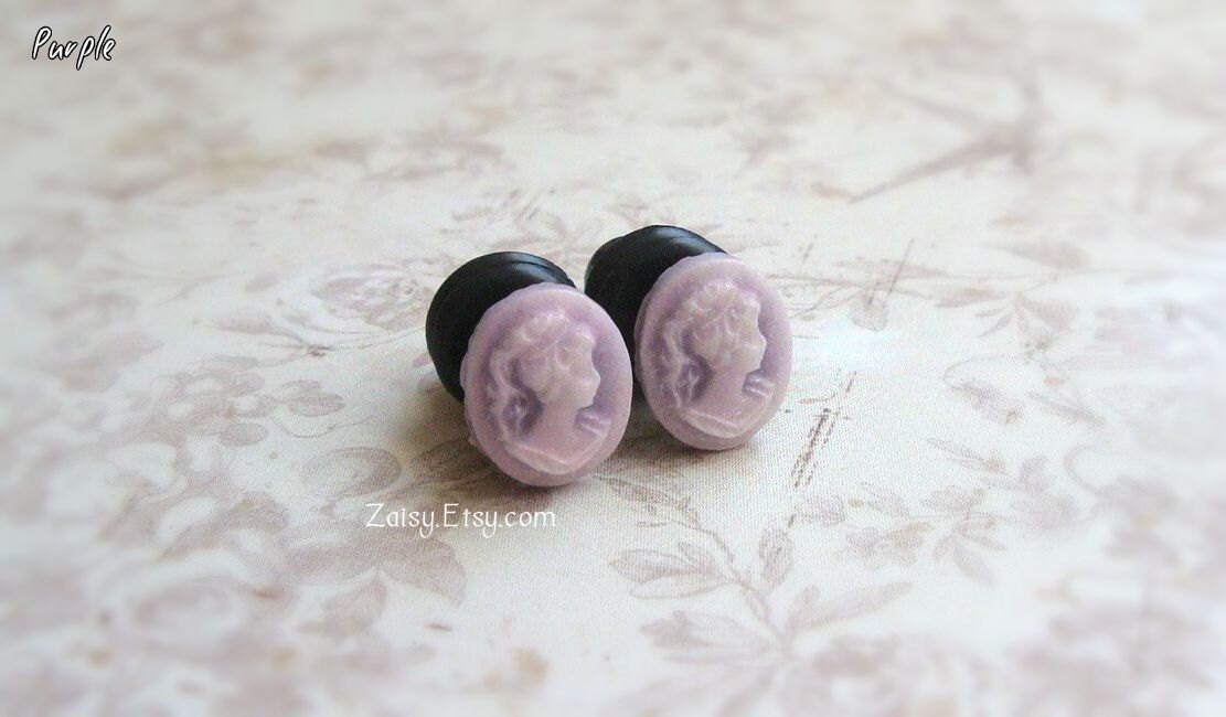 Pretty Cameo Plugs for Gauged Ears Choose your color Size 0