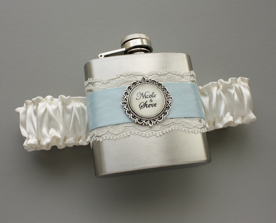 Wedding Garter FLASK GARTER Something Blue for Bride