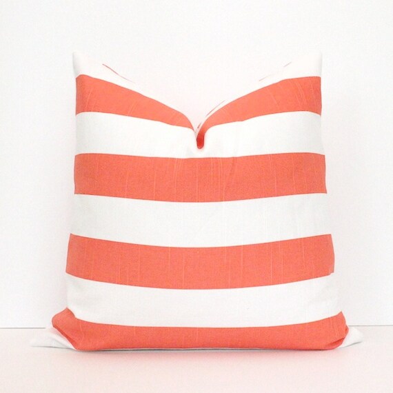 Coral and White Stripe Decorative Designer Pillow Cover accent