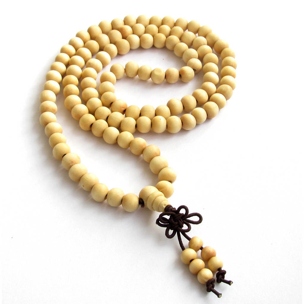 108 8mm x 7mm Wood Beads Tibet Buddhist Buddha Prayer Stretchy