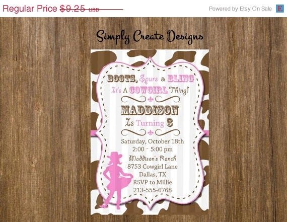 SALE Cowgirl Invitation Cowgirl Invite 5x7 Jpeg DIGITAL File Il_570xn