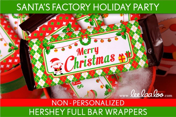 Santa’s Factory Holiday Party - Hershey Full Bar Wrappers & Bonus: Mini Hershey Wrappers NonPersonalized Printable // Santa’s Factory - H3Nm Il_570xn