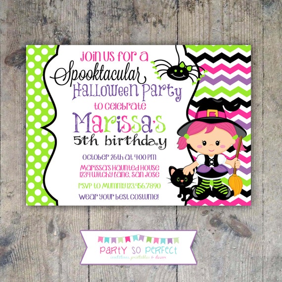 HALLOWEEN WITCH INVITATION 5x7 Birthday Party - Girl Printable Il_570xn