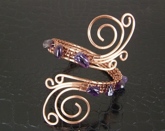 Handmade Copper Wire Wrapped Bracelet with Amethyst Accents