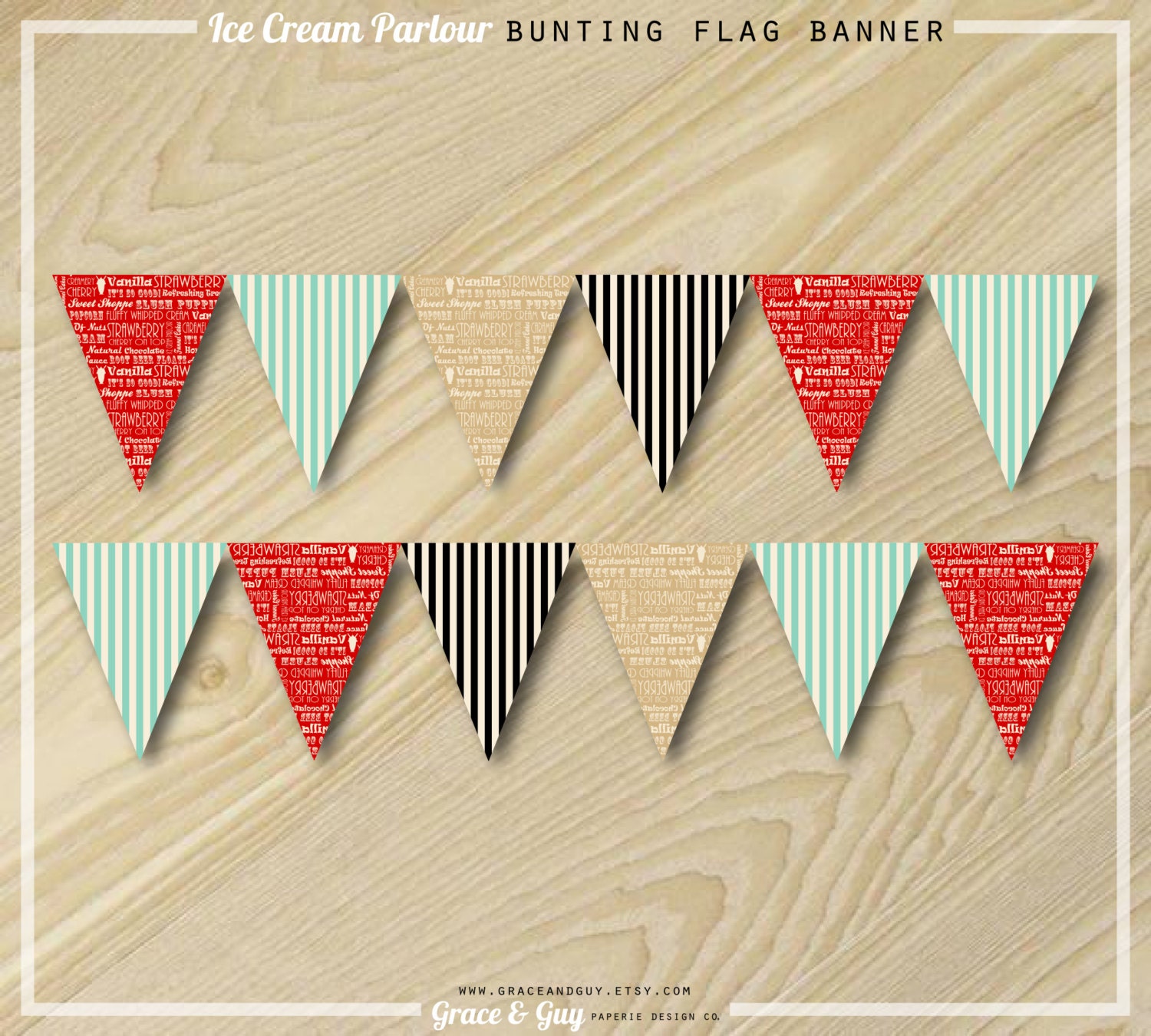 Ice Cream Party Bunting Flag Banner Ice Cream Birthday