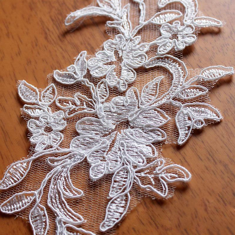 Ivory Alencon Lace Appliques Floral Embroidered by Lacebeauty