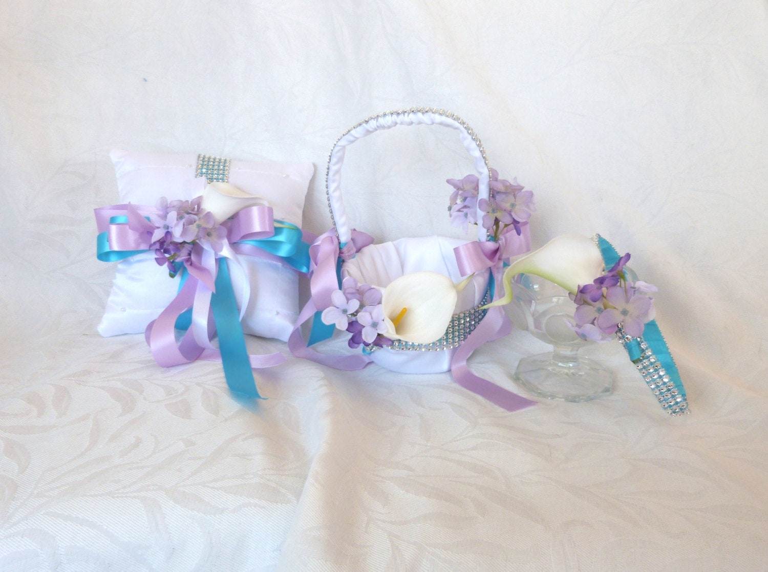 Calla lily flower girl basket ring bearer pillow head band