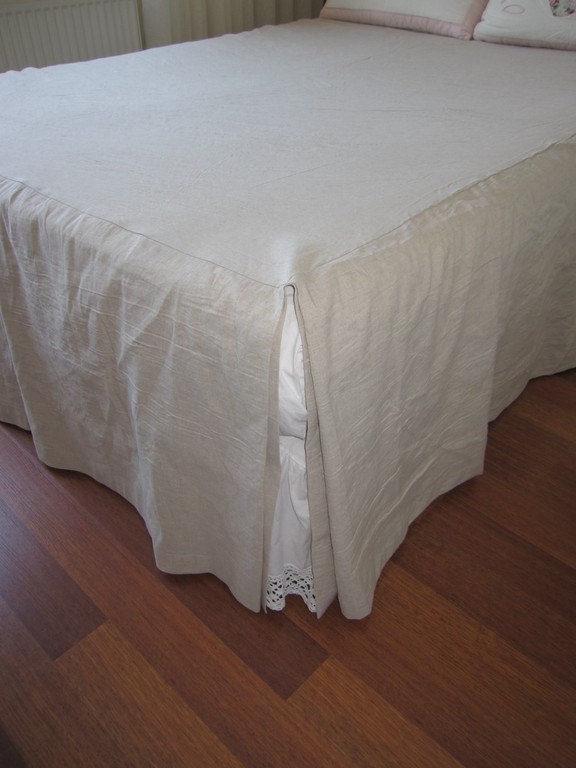 Split corner linen bedspreadbox pleated skirted coverlet 22
