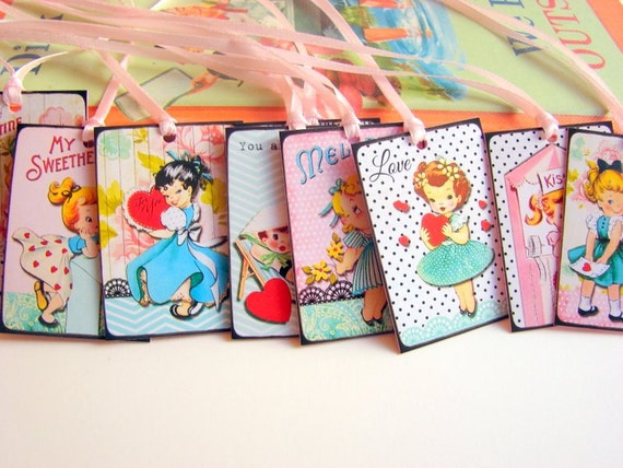 Valentine's Day Gift Tags  Vintage Girls For You by mimiandlucy
