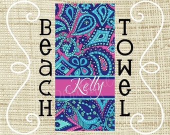 Monogram Beach Towel - Personalized Beach Towel - Ultra Soft Poly/Cotton - Paisley, LP inspired You design