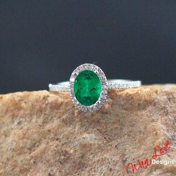 Emerald  Diamond Oval Halo Engagement Ring 1.2 ct-Custom made your ...