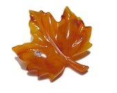 Orange Lucite Vintage Avon Maple Leaf Rhinestone Brooch Pin Dew Touch