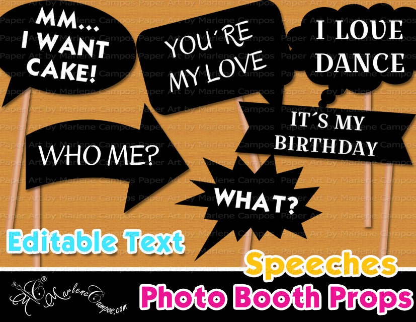 Wedding Photo Booth Props Editable Text Speeches photo booth