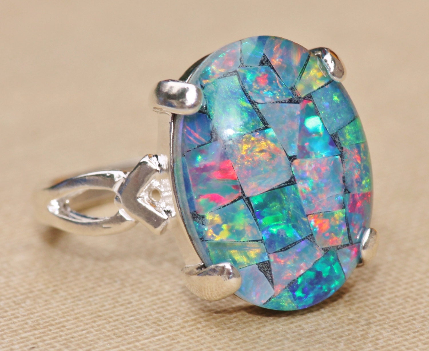 GENUINE Australian Opal RingMosaic Opal RingSterling