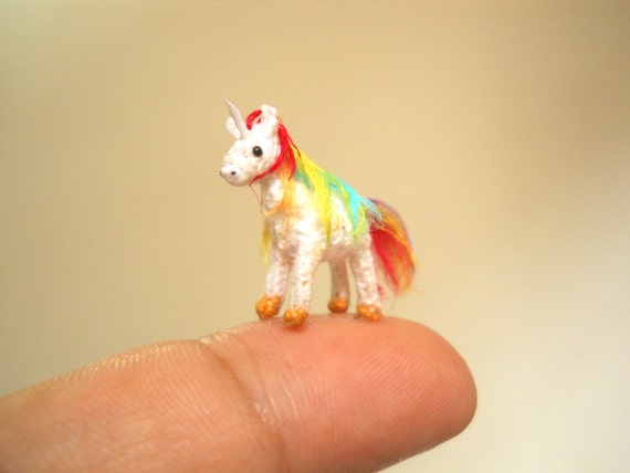 Rainbow Unicorn - Micro Amigurumi Miniature Crochet Tiny Stuffed Animal - Made To Order