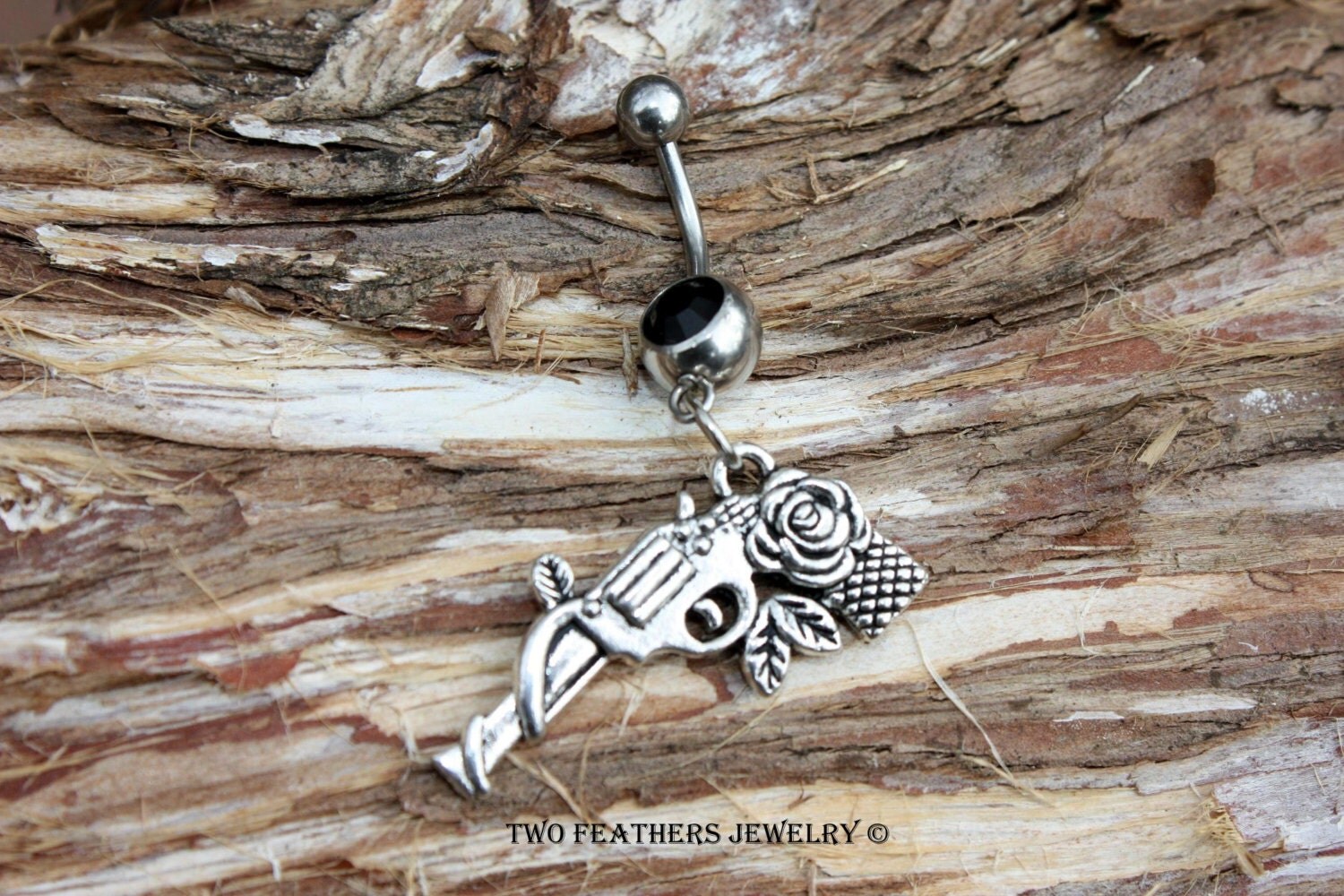 Belly Button Ring With Silver Gun Guns And Roses