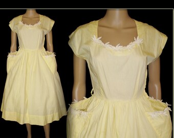 Vintage 1950s Dress . New Look Full Skirt YellowFemme Fatale Garden Party Mad Men Party Pinup Bombshell Rockabilly Wedding