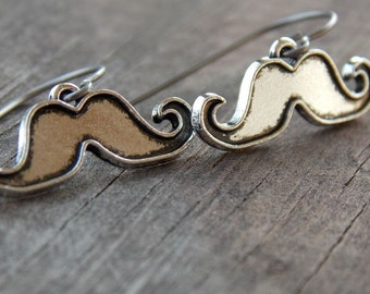 Titanium Earrings, Silver Mustache Earrings, Hypoallergenic Titanium Ear Wires