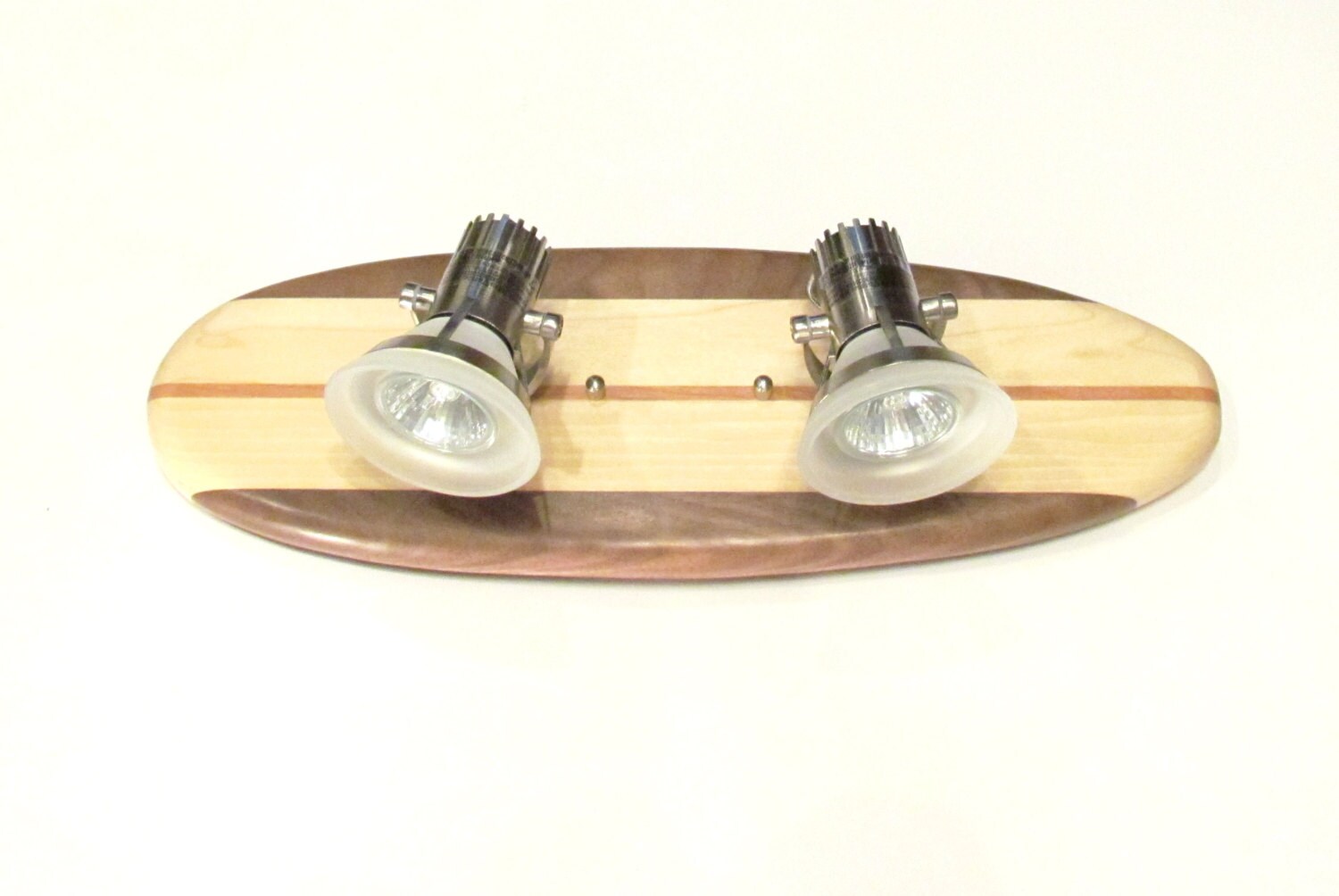 Mini Surfboard Vanity Light with Two Satin Nickel Heads by