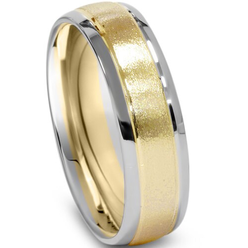 Mens Two Tone Wedding Ring 14K White & Yellow Gold 6MM High Mens Two Tone Wedding Ring 14K White & Yellow Gold 6MM High