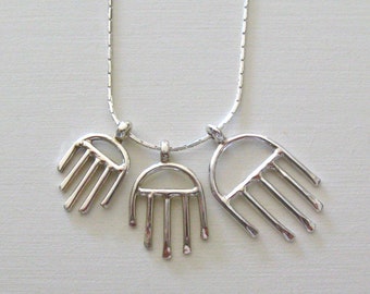 Hamsa Amulets Charm Pendant - Sterling Silver Urban Good Luck Charm - תליון חמסה - Handmade Jewelry