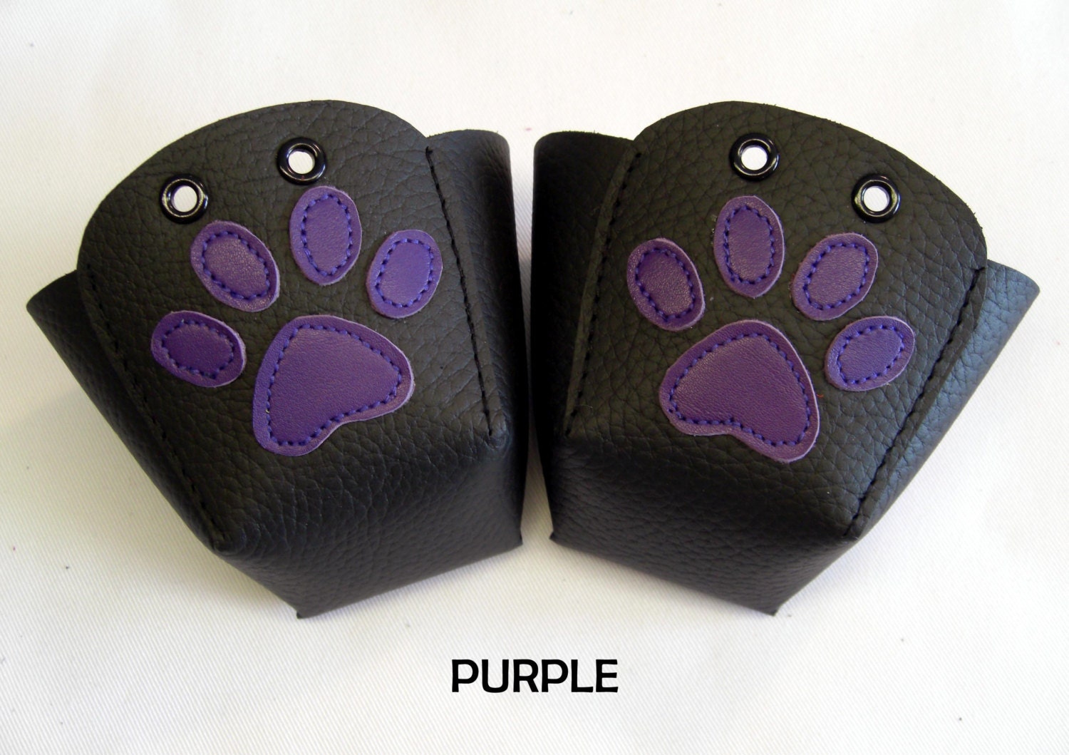 Black leather Roller Derby skate toe guards with paw by RedRage77