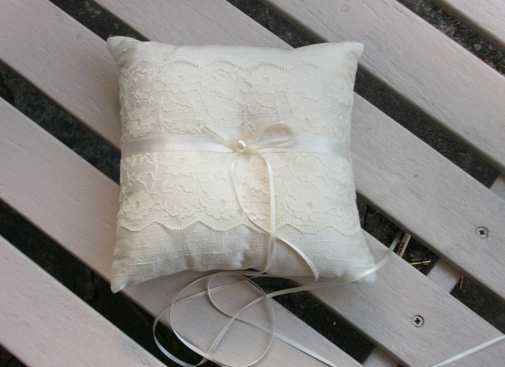Wedding Ring Bearer Pillow in Ivory Raw Silk With a by WeddingLab