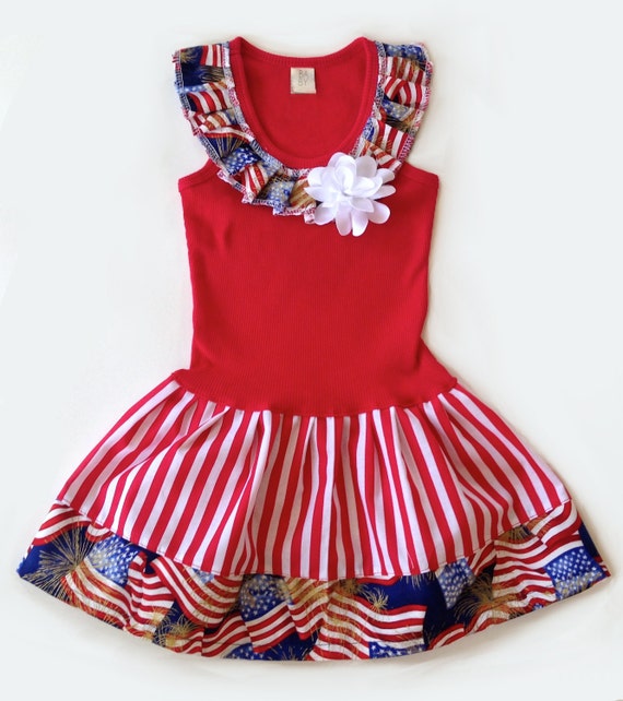 Items Similar To Girls Patriotic Dress Red White Blue Dresses American Flag Outfit Girls