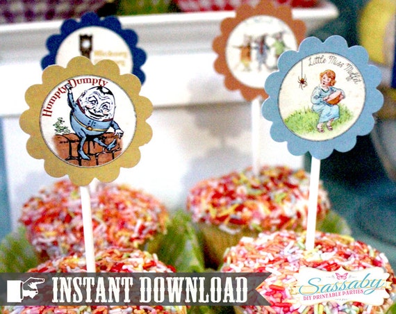 Nursery Rhyme Party Circles/Cupcake Toppers - INSTANT DOWNLOAD - Editable & Printable Birthday Decorations by Sassaby Il_570xn