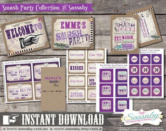 DIY Smash Party Collection - INSTANT DOWNLOAD - Editable & Printable Birthday Decorations by Sassaby Il_570xn