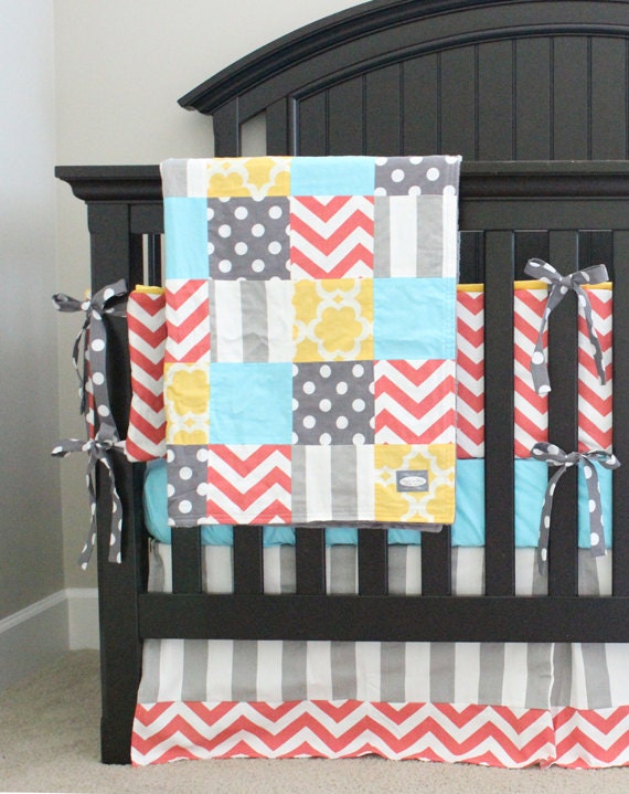 coral and aqua bedding