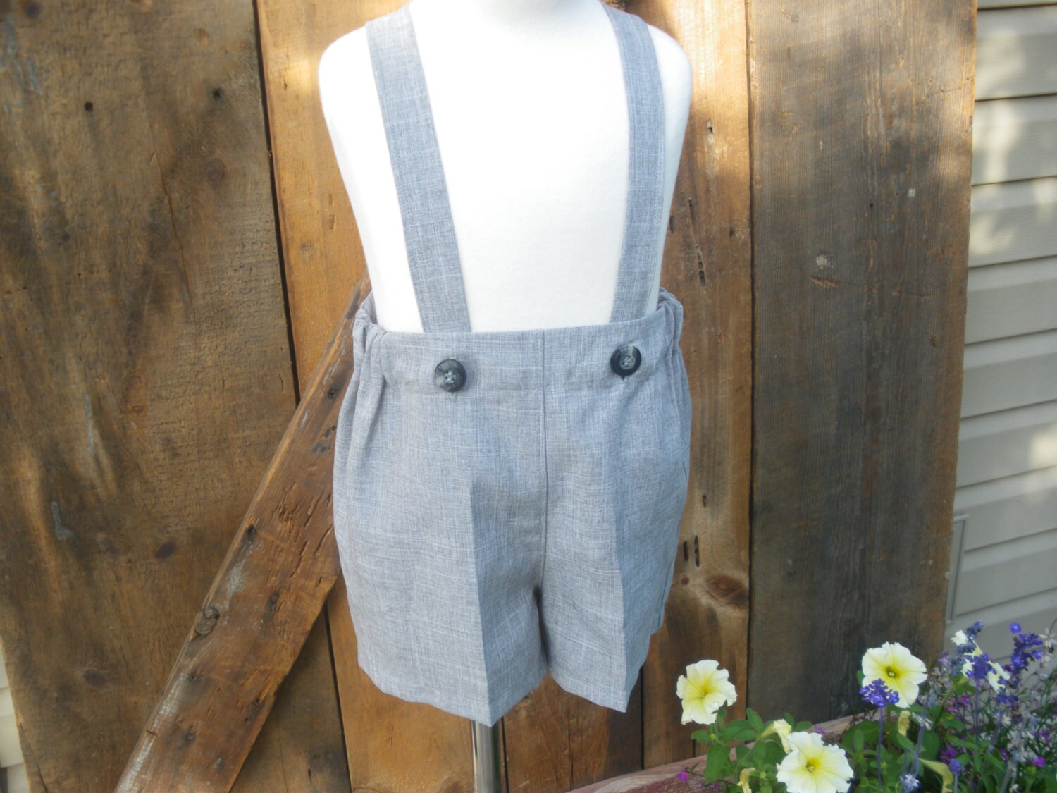 Boys gray shorts boys suspender shorts ring bearer shorts