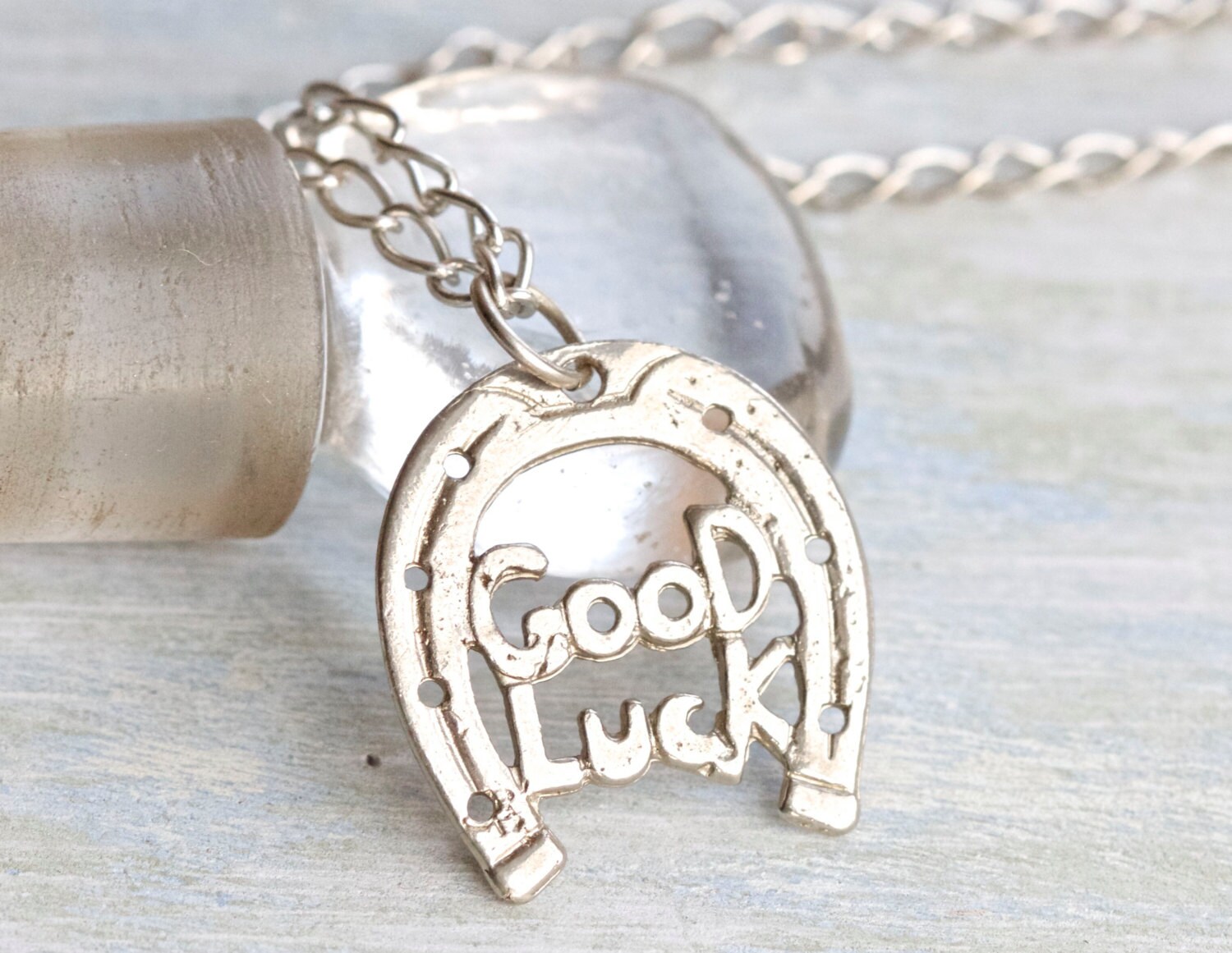 Good Luck Miniature Horseshoe Necklace Pewter by Meanglean