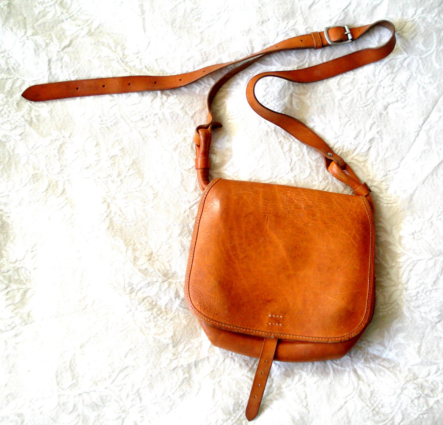 Vintage Genuine Leather Brown Hunter Bag With Long By Ramonastore