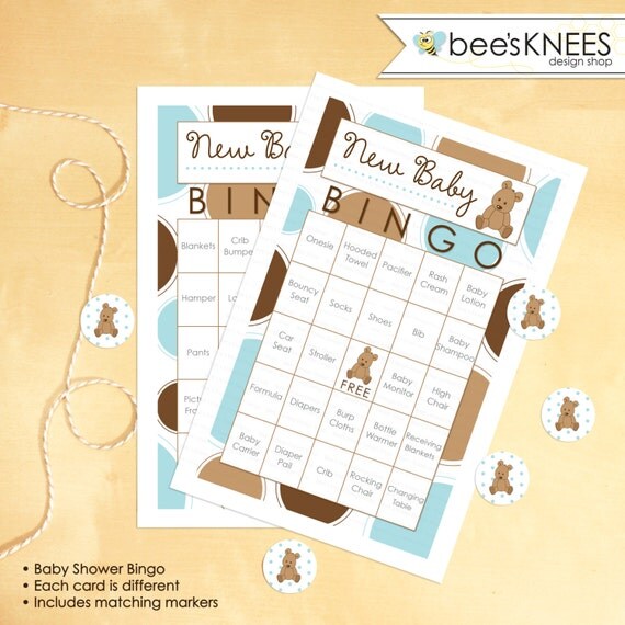 Baby Shower Bingo 30 Cards Teddy Bear Instant Download