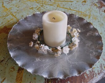 Vintage Pressed Aluminum Dish or Serving Tray Decorated with Dogwood Flowers, Designed Aluminum, Decor for your Vintage Wedding