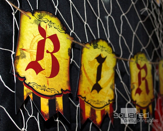 Pirate Birthday Banner - Pirate Printable Banner Flags - Happy Birthday Party Banner - DIY Print - Instant Download Il_570xn