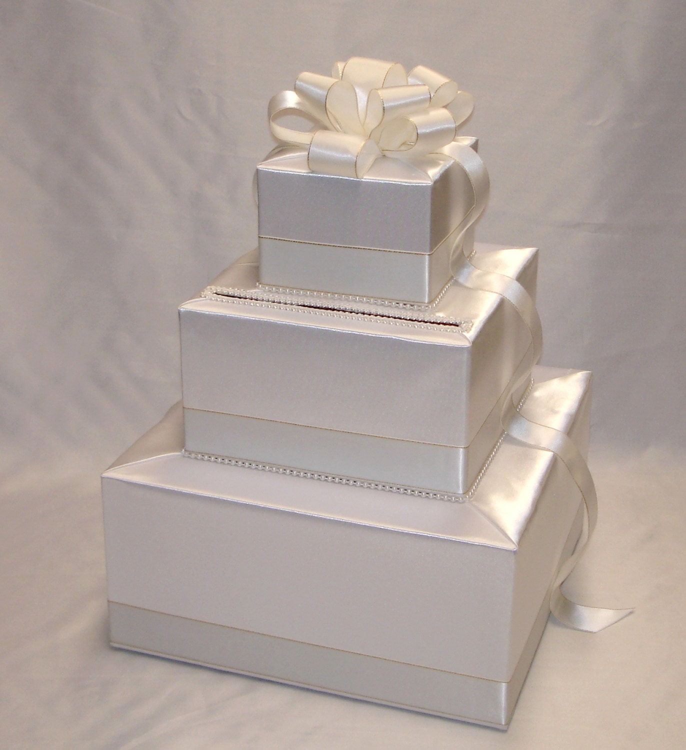 Elegant All White Wedding Card Box-Gold edge ribbon