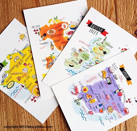 Set of by Art kitchen European Food Prints 4 Map set nancynikkodesign Kitchen europe